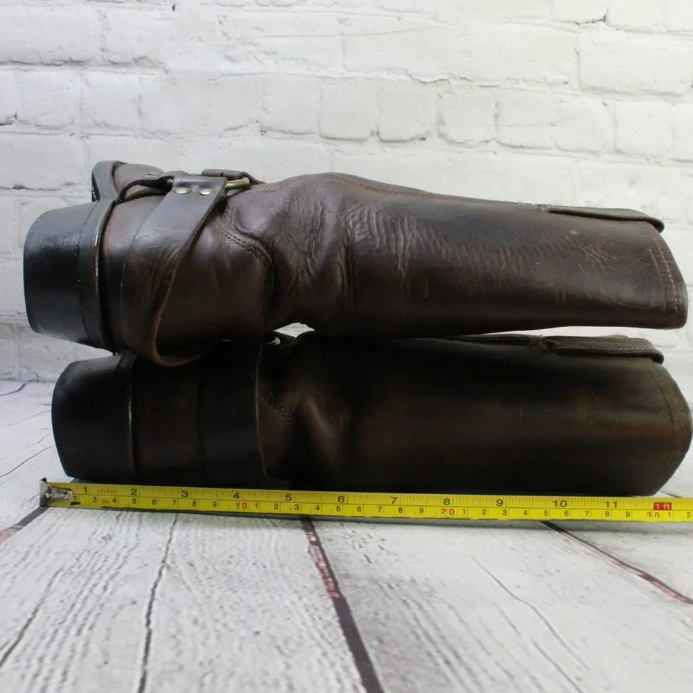 FRYE 77300 Leather Pull On Mid Calf Harness Square Toe Riding Boots Size 8.5 M - Picture 6 of 9